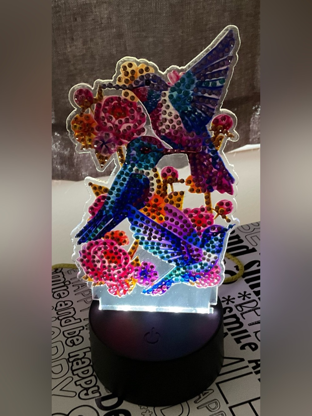 Diamond Art LED Night Light. Butterfly and hummingbird acrylic lamps. Sealed. - Picture 3 of 5